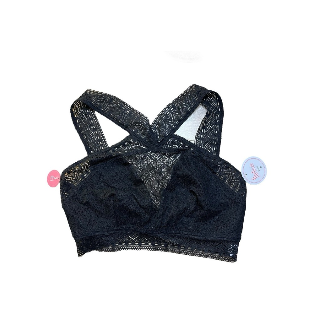 NEW Flirtitude Bralette Small Lace Black Halter Wireless Crisscross‎